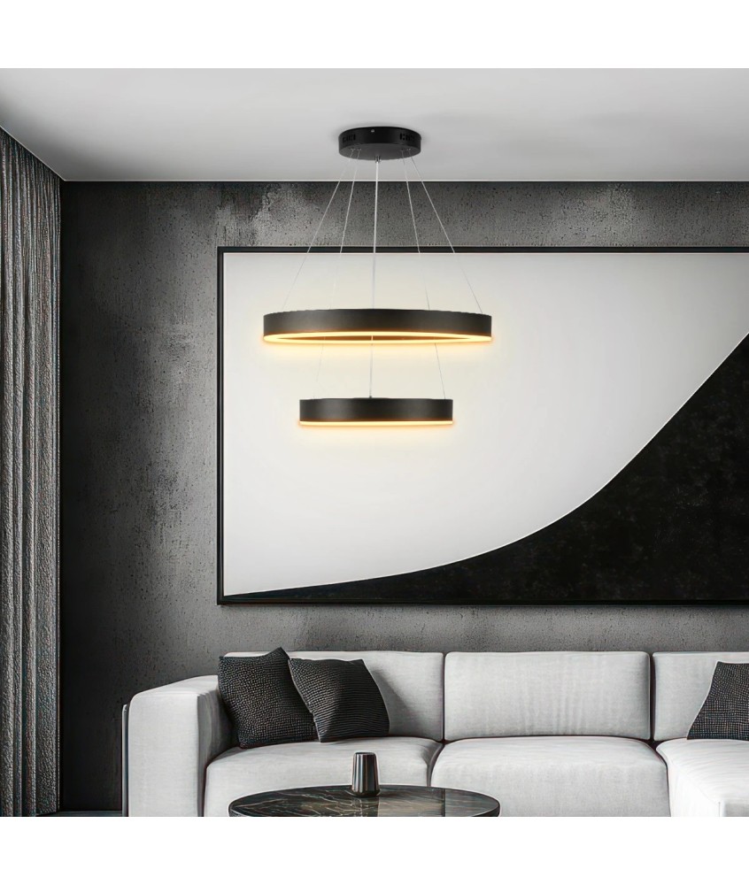 kelvo® VENOM 61185 Μοντέρνο Κρεμαστό Φωτιστικό Οροφής LED 75W 8818lm 120° AC 220-240V IP20 Ρυθμιζόμενο Λευκό CCT με Χειριστήριο από 2700K έως 6000K Dimmable - Lumileds SMD Chip - Μαύρο Ματ - Μ60 x Π60 x Υ40cm - 3 Χρόνια Εγγύηση